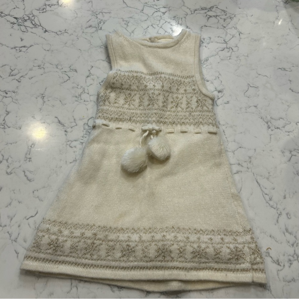Janie & Jack Wool Blend Cream Winter Snowflake Sleeveless Sweater‎ Dress Size 2T